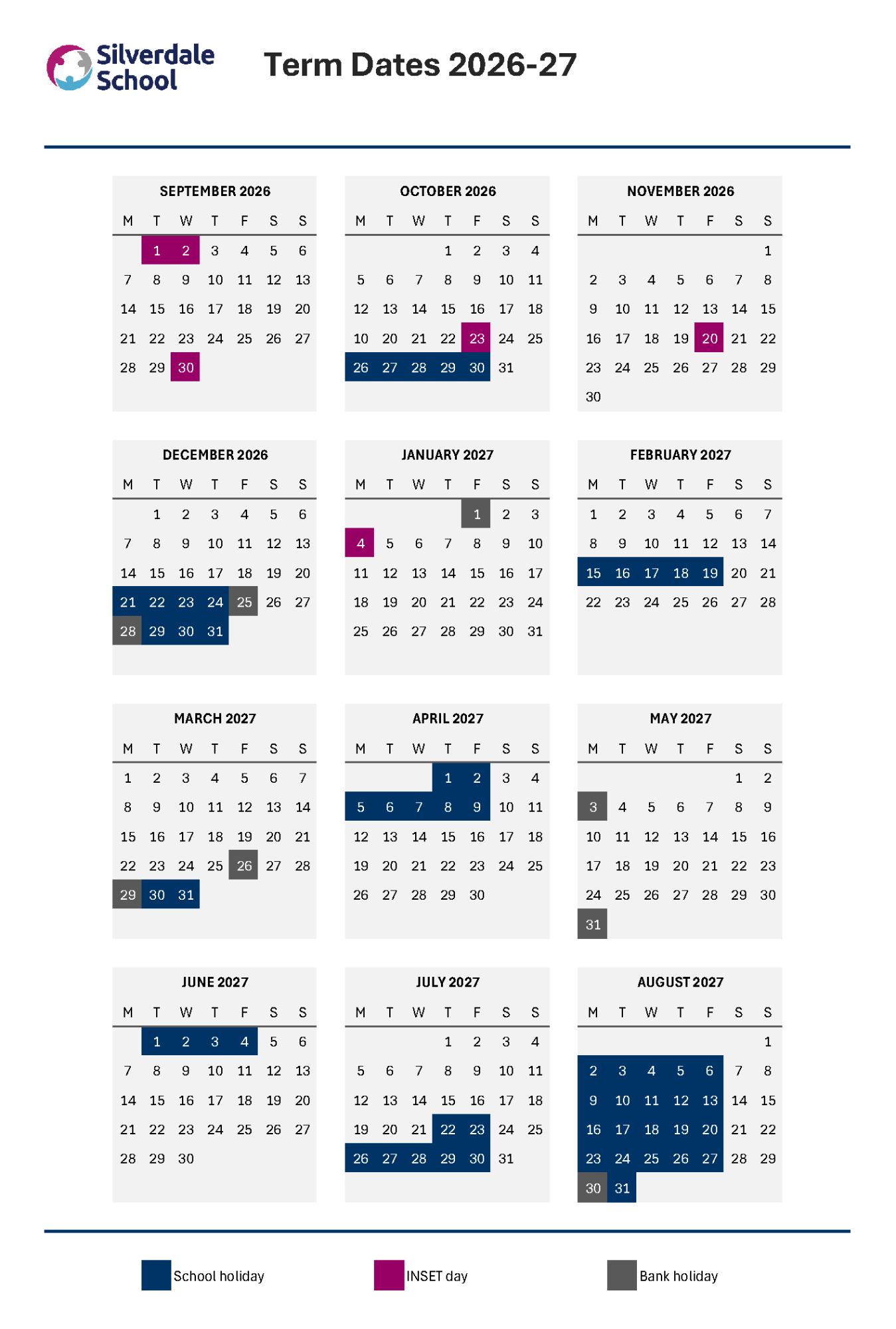 Term Date Calendar for 2026 to 2027