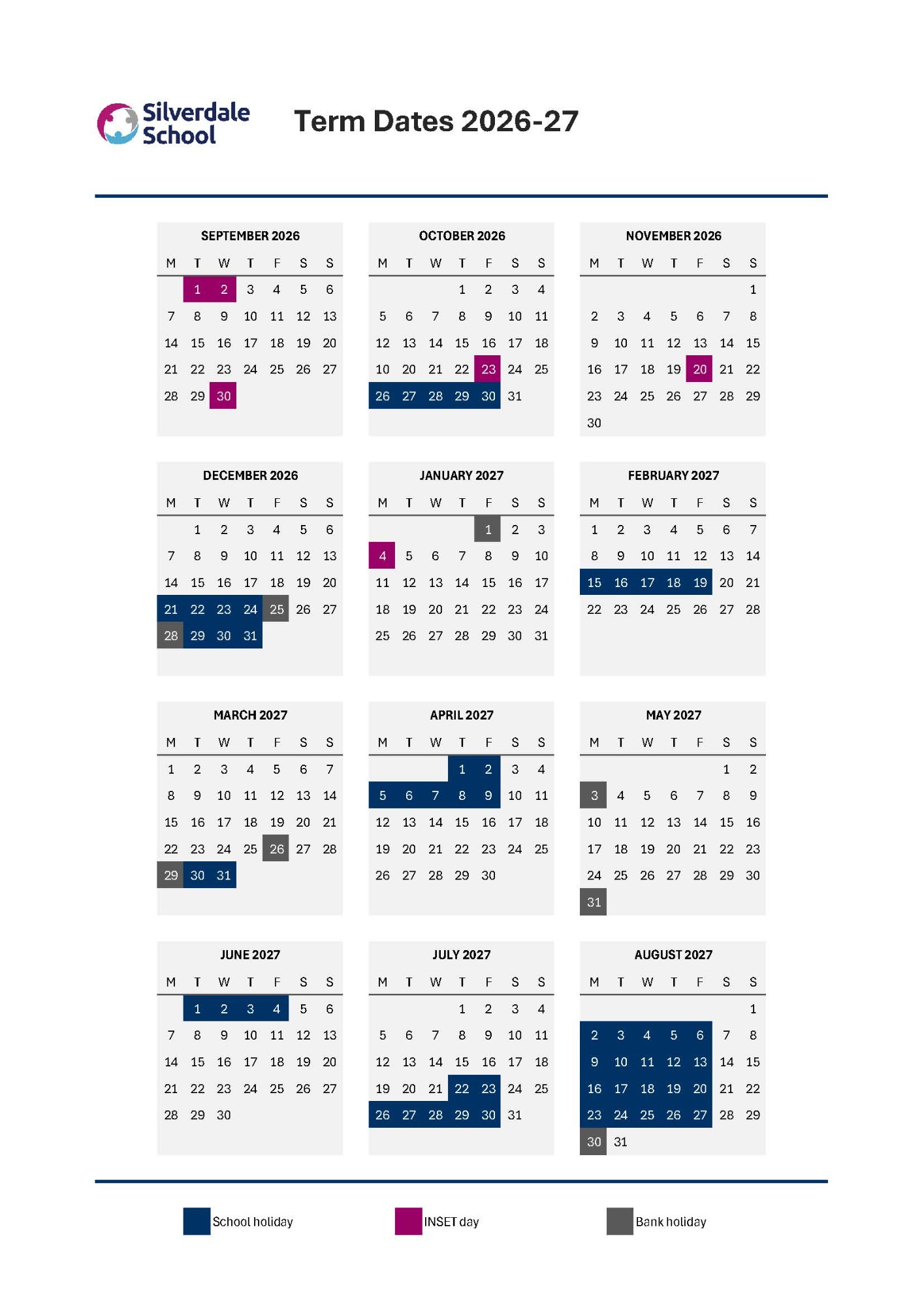 Term Date Calendar for 2026 to 2027